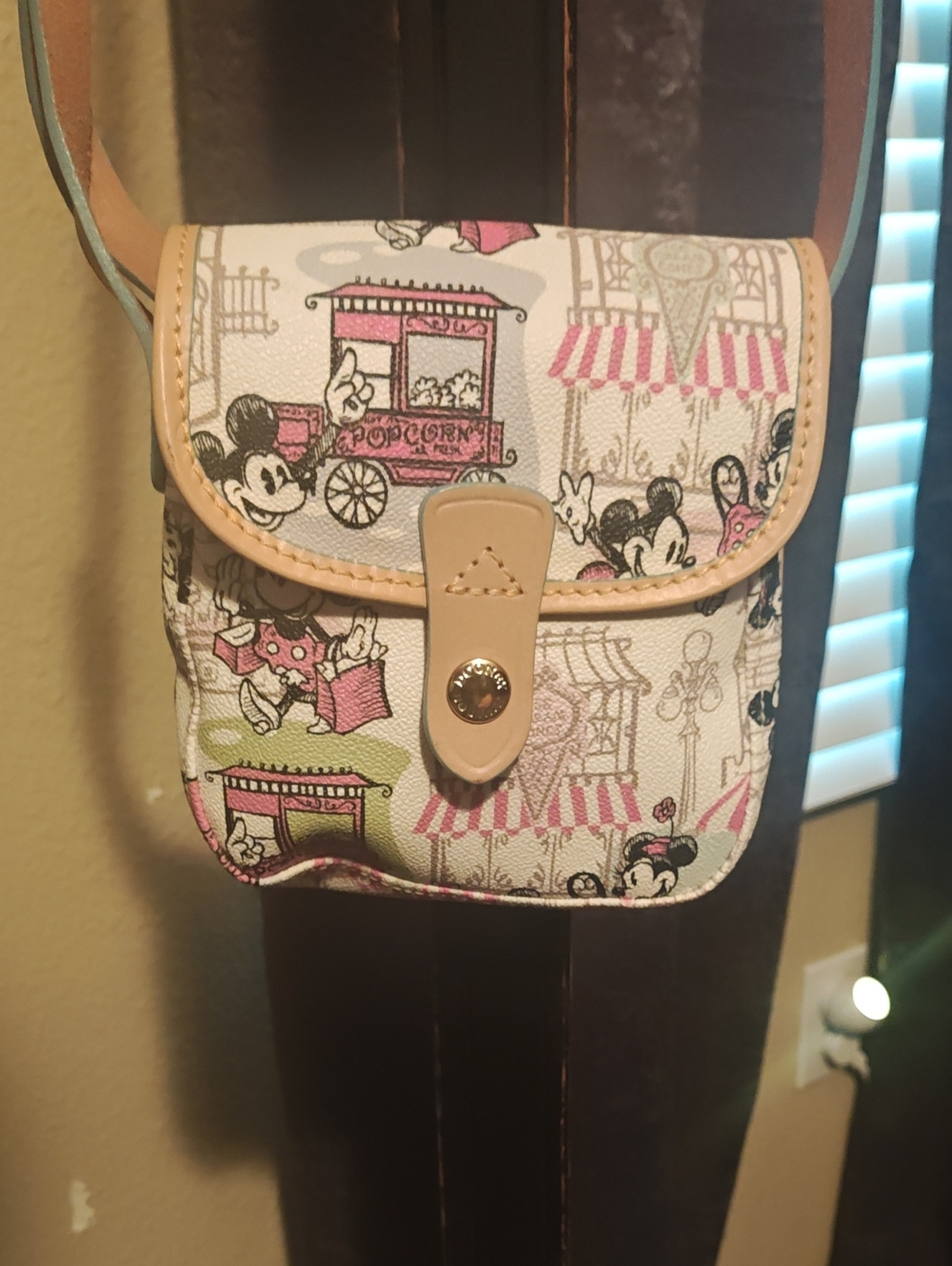 Disney-Inspired Cream Crossbody Bag with Pink Accents